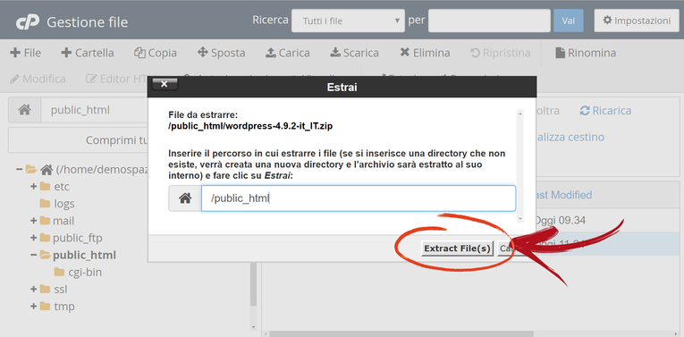 cPanel Estrazione