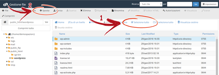 cPanel Seleziona Tutto
