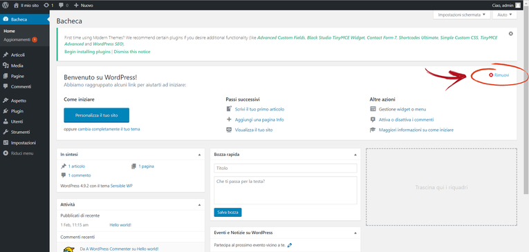 Bacheca Wordpress Rimuovi