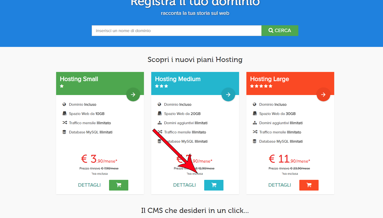 Seleziona piano hosting