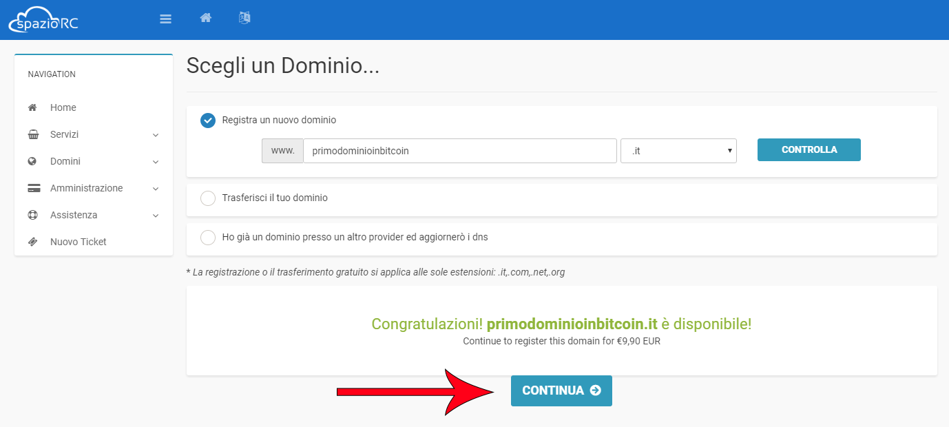 Selezionare dominio
