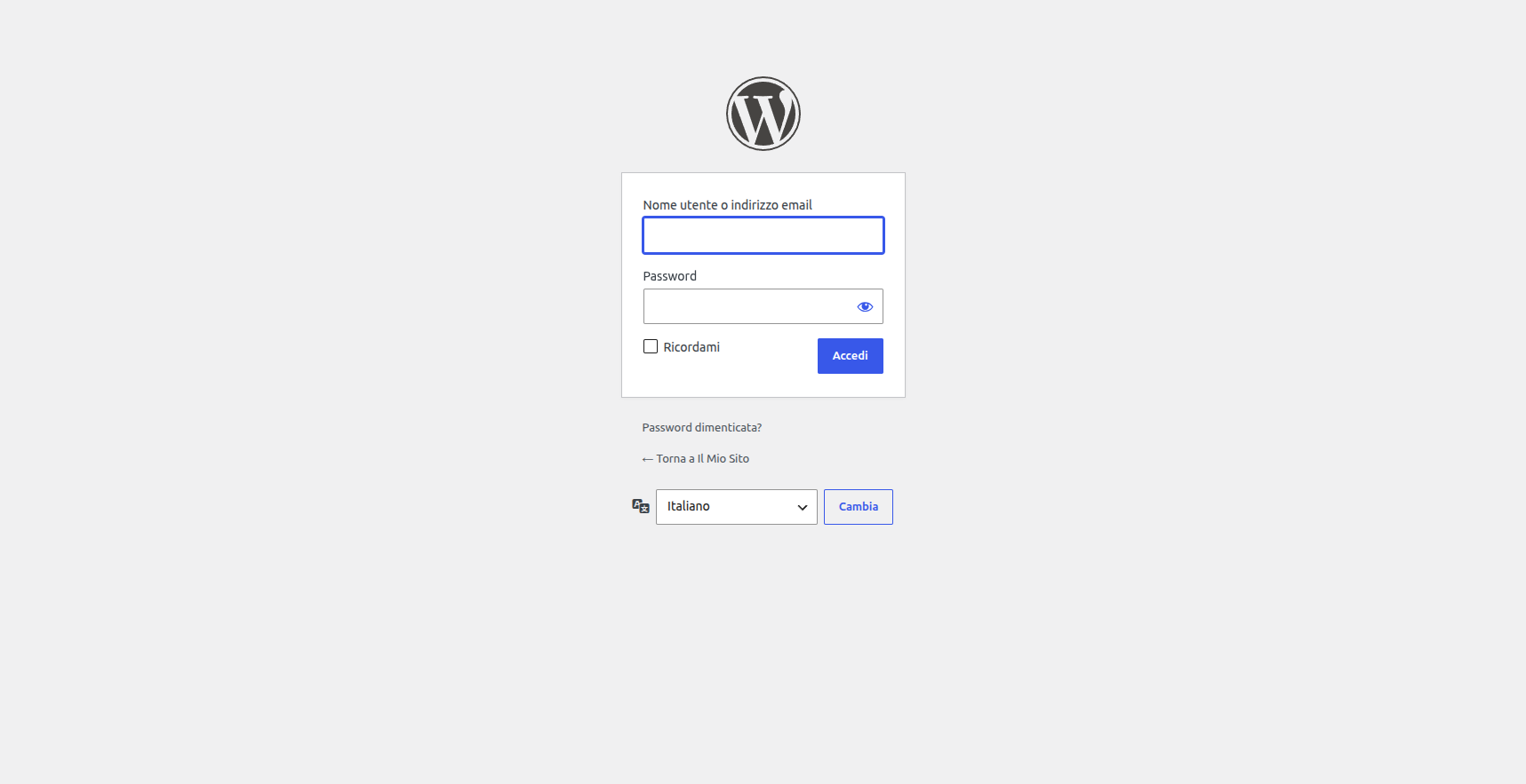 Pagina di accesso di WordPress in italiano